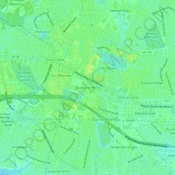 Mappa topografica Boulevard Manor, altitudine, rilievo