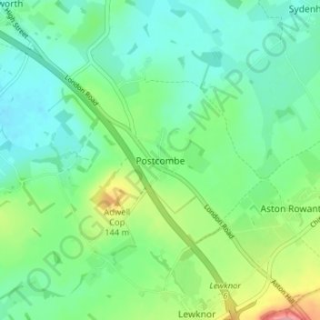 Mappa topografica Postcombe, altitudine, rilievo