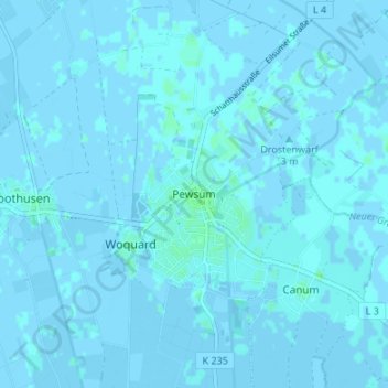 Mappa topografica Pewsum, altitudine, rilievo