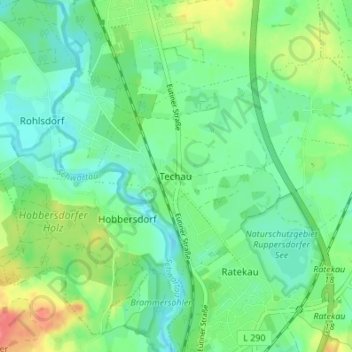 Mappa topografica Techau, altitudine, rilievo