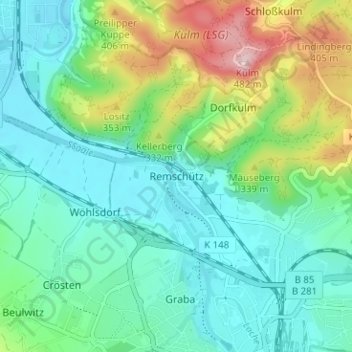 Mappa topografica Remschütz, altitudine, rilievo