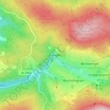 Mappa topografica Rangen, altitudine, rilievo