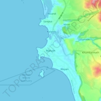 Mappa topografica Malvan, altitudine, rilievo