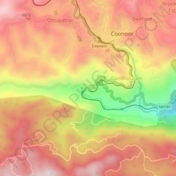 Mappa topografica Katteri, altitudine, rilievo