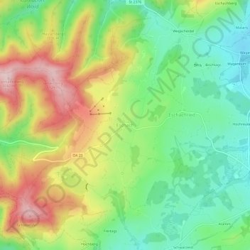 Mappa topografica Eschach, altitudine, rilievo