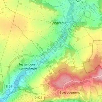 Mappa topografica Villette, altitudine, rilievo