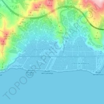 Mappa topografica Carchuna, altitudine, rilievo