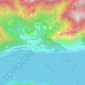 Mappa topografica Drano, altitudine, rilievo