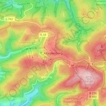 Mappa topografica Altastenberg, altitudine, rilievo