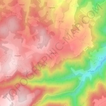 Mappa topografica Ladignat, altitudine, rilievo