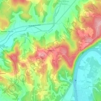 Mappa topografica Cavagnac, altitudine, rilievo