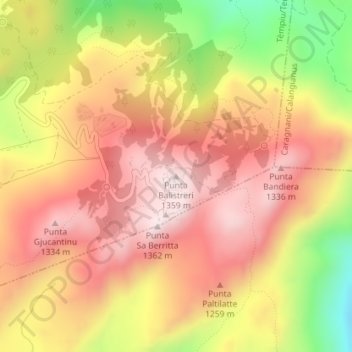 Mappa topografica Punta Balistreri, altitudine, rilievo
