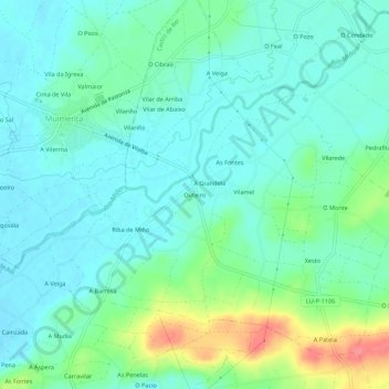 Mappa topografica Outeiro, altitudine, rilievo