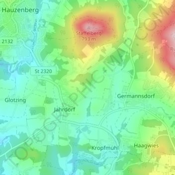 Mappa topografica Haidenhof, altitudine, rilievo