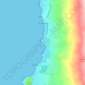 Mappa topografica Makena, altitudine, rilievo