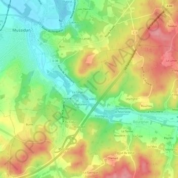 Mappa topografica Lavaure, altitudine, rilievo