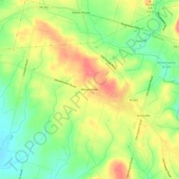Mappa topografica Weavertown, altitudine, rilievo