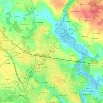 Mappa topografica Penhoët, altitudine, rilievo