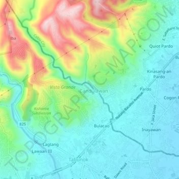 Mappa topografica Candulawan, altitudine, rilievo