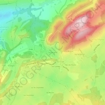 Mappa topografica Les Vergers, altitudine, rilievo