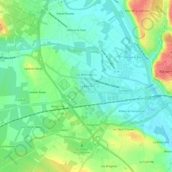 Mappa topografica La Barthe, altitudine, rilievo
