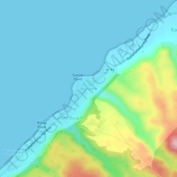 Mappa topografica Waiale‘e, altitudine, rilievo