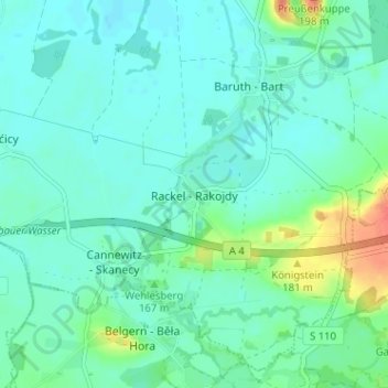 Mappa topografica Rackel, altitudine, rilievo