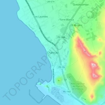 Mappa topografica Chancay, altitudine, rilievo