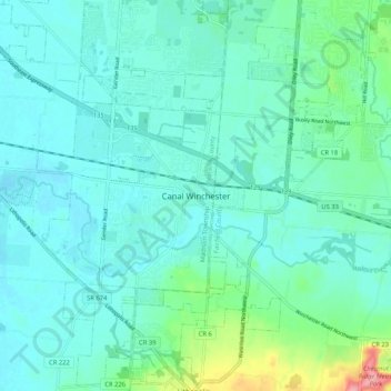 Mappa topografica Canal Winchester, altitudine, rilievo