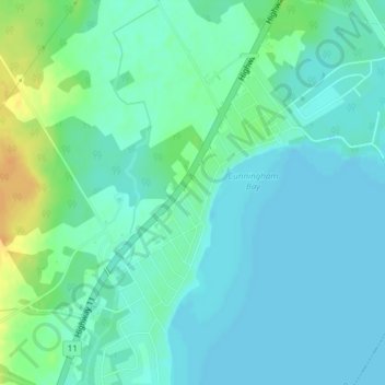 Mappa topografica Cumberland Beach, altitudine, rilievo