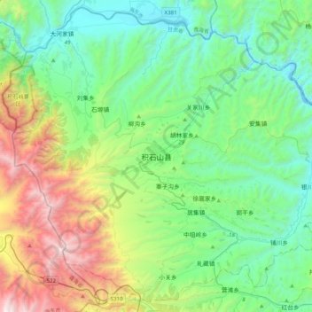 Mappa topografica 积石山县, altitudine, rilievo