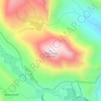 Mappa topografica Tioga Peak, altitudine, rilievo
