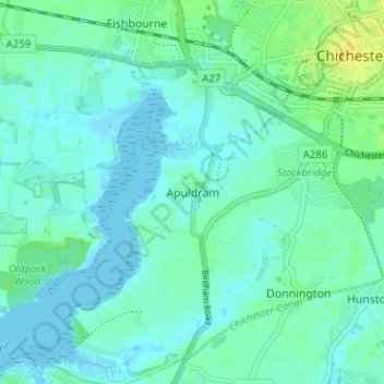 Mappa topografica Apuldram, altitudine, rilievo