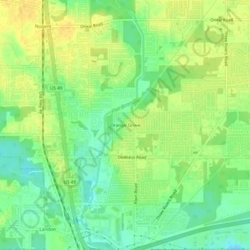 Mappa topografica Orange Grove, altitudine, rilievo