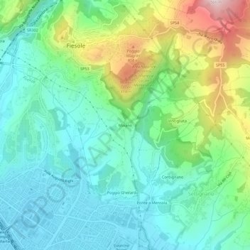 Mappa topografica Maiano, altitudine, rilievo