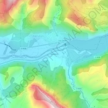 Mappa topografica Gréoliers, altitudine, rilievo