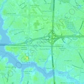 Mappa topografica North Rolleston, altitudine, rilievo