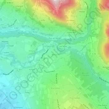 Mappa topografica Bonnaz, altitudine, rilievo