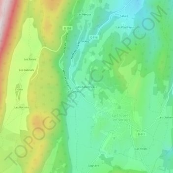 Mappa topografica Les Aubanneaux, altitudine, rilievo