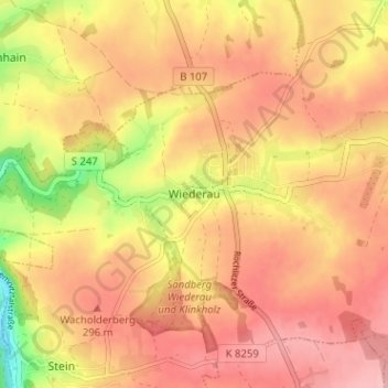 Mappa topografica Wiederau, altitudine, rilievo