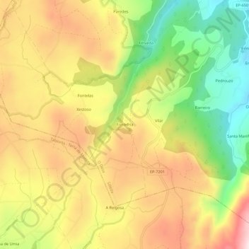 Mappa topografica Fontefría, altitudine, rilievo