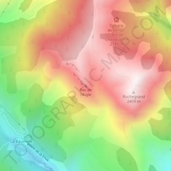 Mappa topografica Bec de l'Aigle, altitudine, rilievo