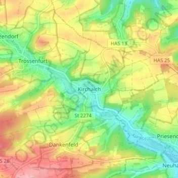 Mappa topografica Kirchaich, altitudine, rilievo