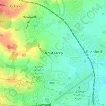 Mappa topografica Stroud Green, altitudine, rilievo