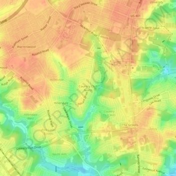 Mappa topografica Country Club North, altitudine, rilievo