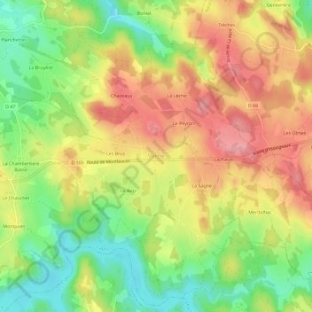 Mappa topografica Verne, altitudine, rilievo