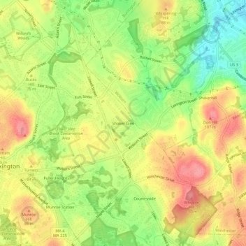 Mappa topografica Shaker Glen, altitudine, rilievo