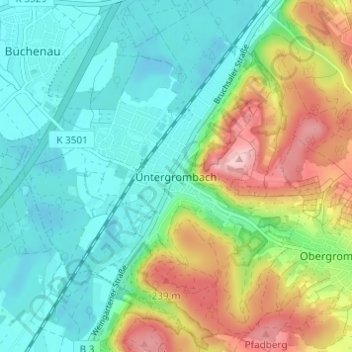 Mappa topografica Untergrombach, altitudine, rilievo