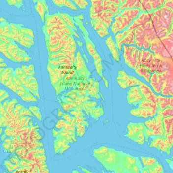 Mappa topografica Hoonah-Angoon (CA), altitudine, rilievo