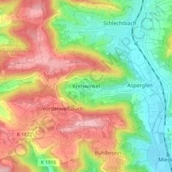 Mappa topografica Krehwinkel, altitudine, rilievo